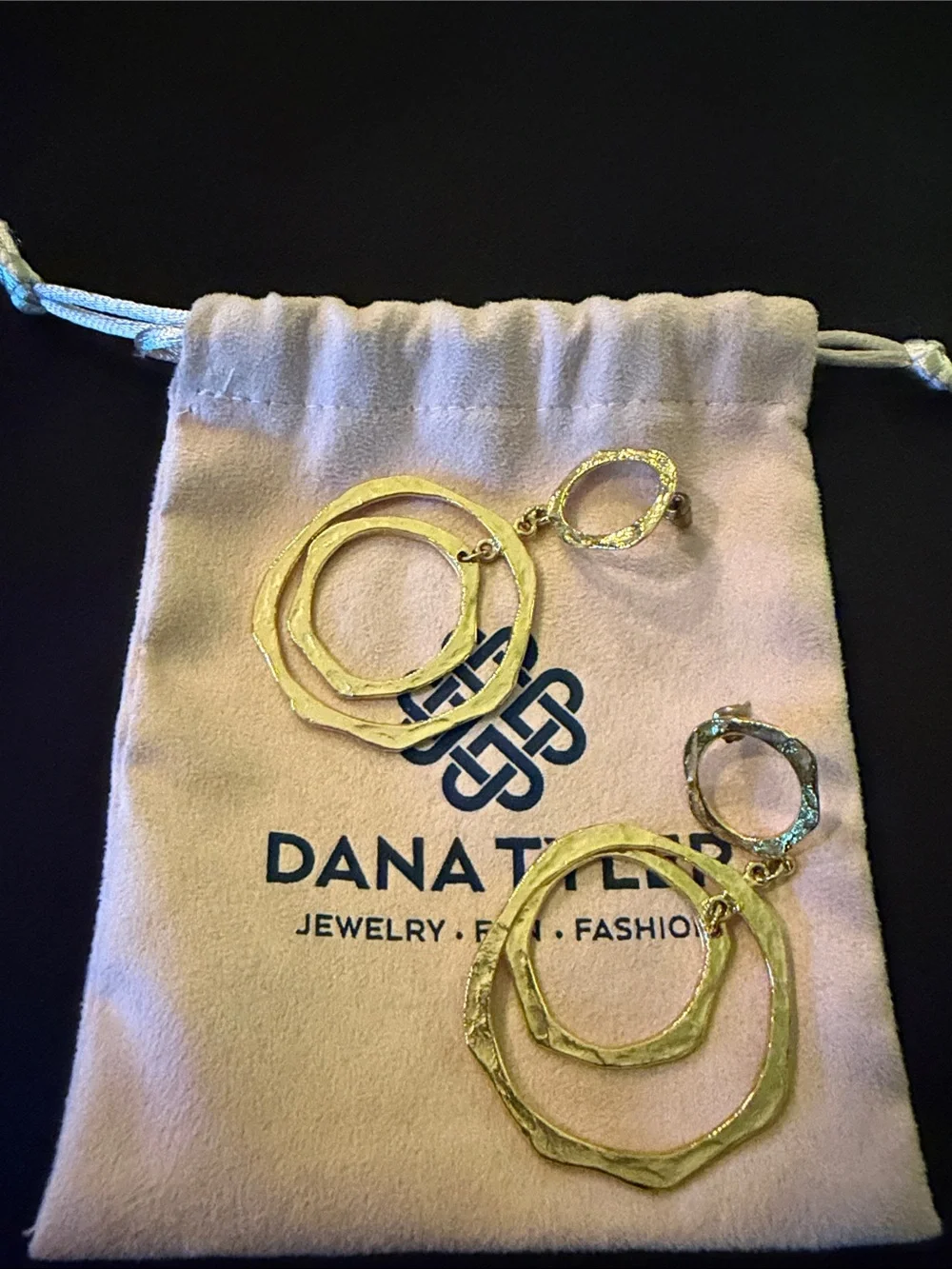 Dana Tyler Gold Hammered Double Hoop Drop Earrings - Gold